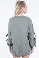 Khaki Tie Sleeve Detail Jumper Dress - Gina