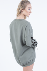 Khaki Tie Sleeve Detail Jumper Dress - Gina