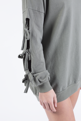 Khaki Tie Sleeve Detail Jumper Dress - Gina