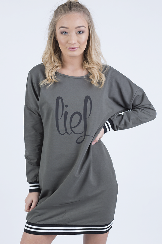 Khaki Lies Slogan Jumper Dress - Ellie