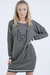 Khaki Lies Slogan Jumper Dress - Ellie