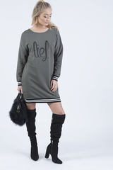 Khaki Lies Slogan Jumper Dress - Ellie