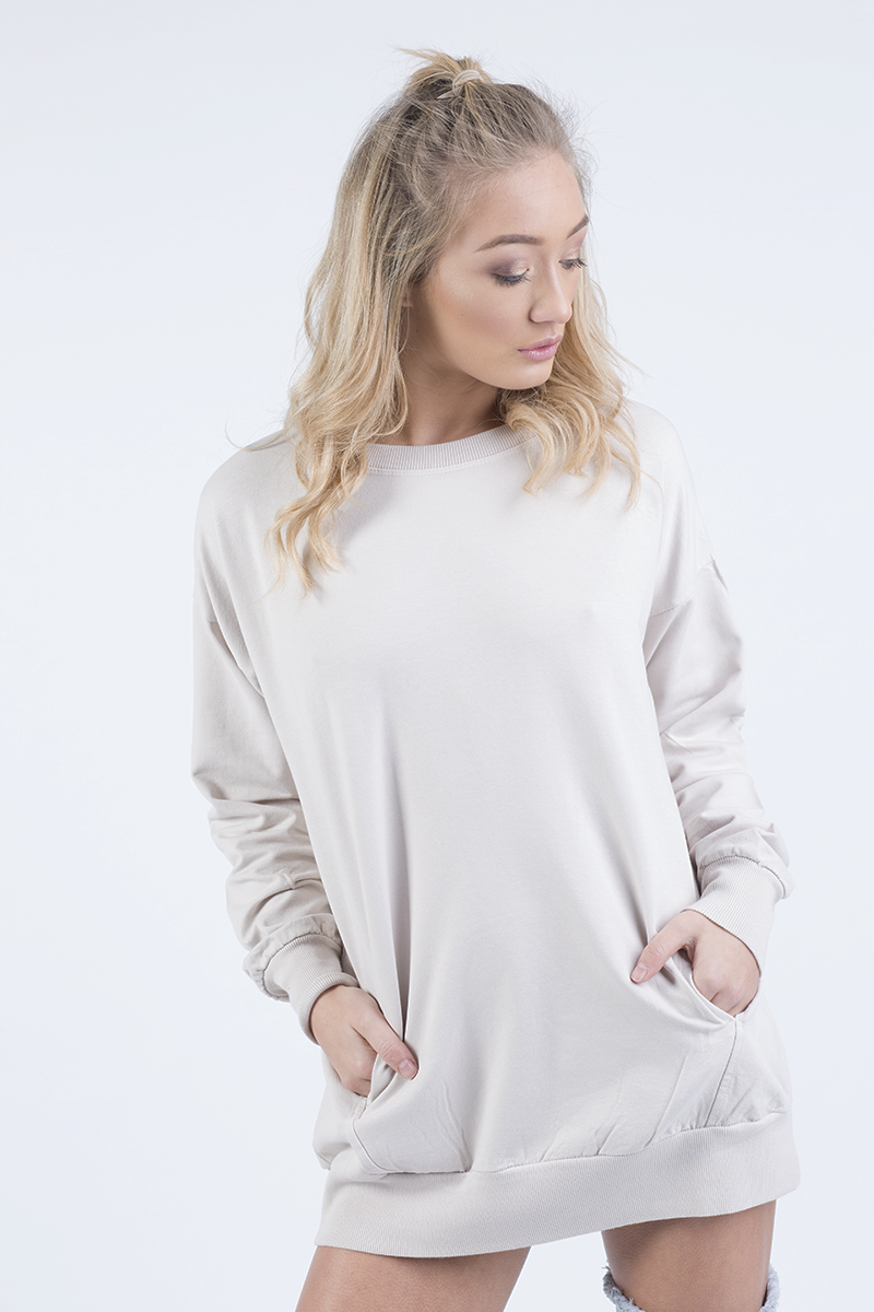ruched jumper dress Beige Open Twist Back Knit Midi Dress