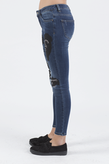 Indigo Mid Rise Slogan Studded Jeans - Kayleigh