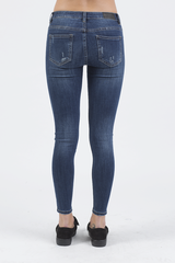 Indigo Mid Rise Slogan Studded Jeans - Kayleigh