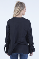 Black Tied Arm Bell Sleeve Top - Poppy