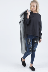 Indigo Mid Rise Slogan Studded Jeans - Kayleigh