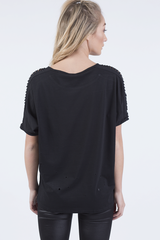 Black 'Harley Davidson' Distressed Top - Addison