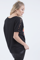 Black 'Harley Davidson' Distressed Top - Addison