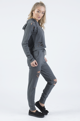Charcoal Distressed Hoodie Tracksuit - Mollie