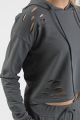 Charcoal Distressed Hoodie Tracksuit - Mollie
