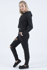 Black Distressed Hoodie Tracksuit - Mollie