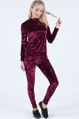 Wine Crushed Velvet Tracksuit - Romy