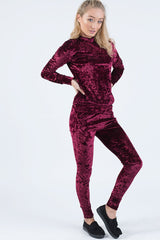 Wine Crushed Velvet Tracksuit - Romy