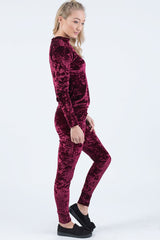 Wine Crushed Velvet Tracksuit - Romy