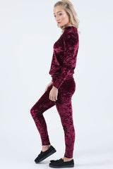 Wine Crushed Velvet Tracksuit - Romy