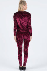 Wine Crushed Velvet Tracksuit - Romy