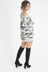 Light Camo Cold Shoulder Jumper Dress - Acacia