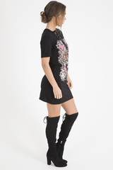 Black Tiger Lace Up T-Shirt Dress - Autumn