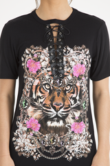 Black Tiger Lace Up T-Shirt Dress - Autumn