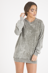 Green Acid Wash Jumper Dress - Cheryl