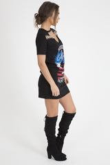 Black 'Riding In California' Graphic Print Cut Out Pin Detail T-Shirt Dress - Harper