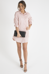 Pink Tied Shoulder Oversized Shirt Dress -  Helen