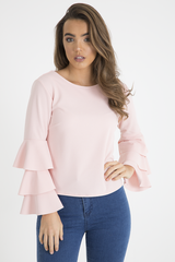 Pink Triple Frill Sleeve Top - Clara