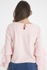 Pink Triple Frill Sleeve Top - Clara