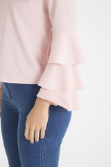 Pink Triple Frill Sleeve Top - Clara
