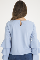Blue Triple Frill Sleeve Top - Clara
