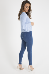 Blue Triple Frill Sleeve Top - Clara