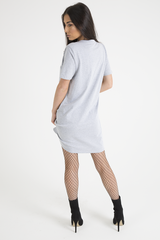 Grey 'Riding In California' Graphic Print Cut Out Pin Detail T-Shirt Dress - Harper