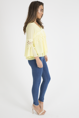 Yellow Crochet Detail Bell Sleeve Layered Top - Fiona