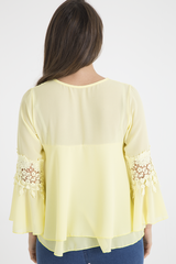 Yellow Crochet Detail Bell Sleeve Layered Top - Fiona