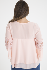 Pink Crochet Detail Bell Sleeve Layered Top - Fiona