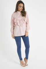Pink Frill Detail Oversized Shirt - Lydia