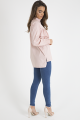 Pink Frill Detail Oversized Shirt - Lydia