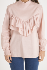 Pink Frill Detail Oversized Shirt - Lydia
