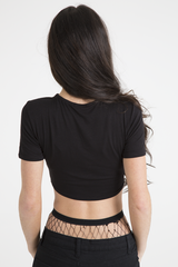 Black Lace Up Graphic Print Crop Top - Martha