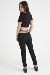 Black Lace Up Graphic Print Crop Top - Martha