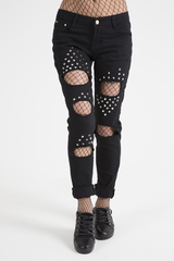 Black Studded Ripped Jeans - Christina