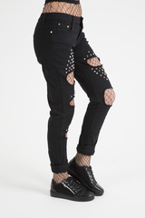 Black Studded Ripped Jeans - Christina