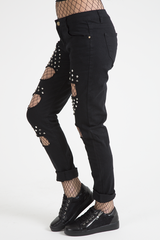 Black Studded Ripped Jeans - Christina