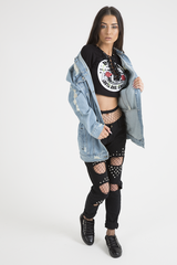 Light Wash Distressed Oversized Denim Jacket - Amra