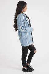 Light Wash Distressed Oversized Denim Jacket - Amra