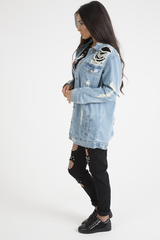 Light Wash Distressed Oversized Denim Jacket - Amra