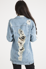 Light Wash Distressed Oversized Denim Jacket - Amra