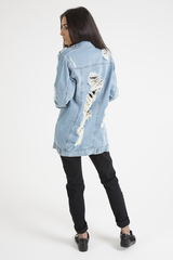 Light Wash Distressed Oversized Denim Jacket - Amra
