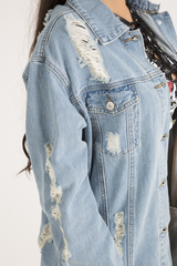 Light Wash Distressed Oversized Denim Jacket - Amra